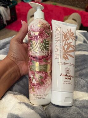AWE Struck Tan Extender — Pink Tan Extender for Women and hemp nation body wash.